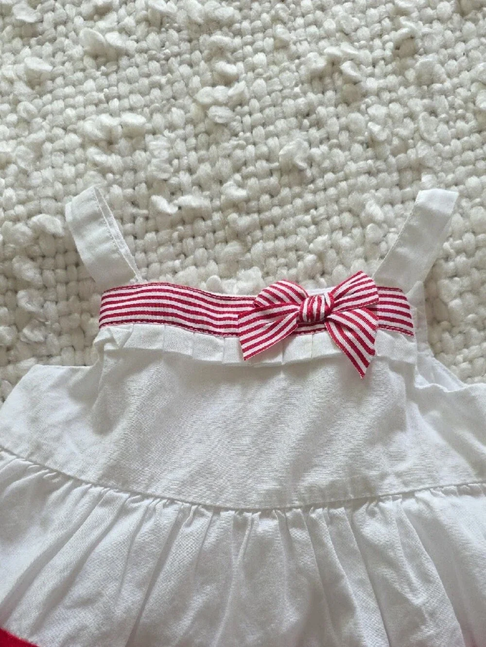 Janie and Jack White Sundress with Red and Navy Stripes - 3-6 months